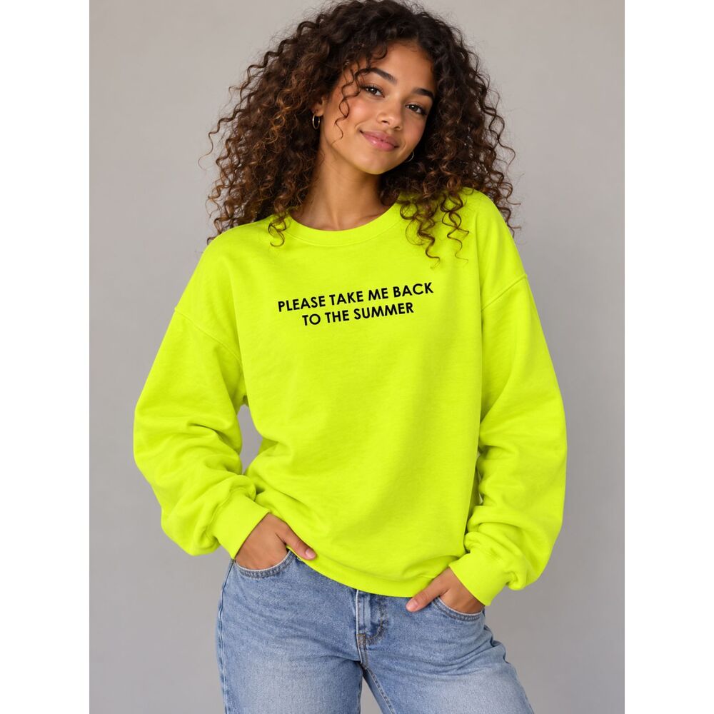 ZARA Neon Green Graphic Sweatshirt "Take Me Back To The Summer" Size Small